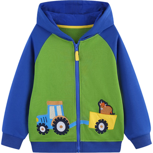 挖掘机外套儿童纯棉连帽拉链开衫显瘦卡通工程钩机男宝火车衣服秋
