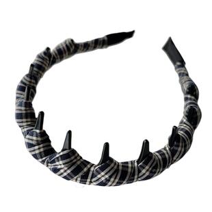 布艺格纹缠绕发箍女2025新款高颅顶波浪密齿头箍时尚百搭发卡头饰