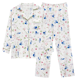 【云朵棉花径兔】2026新款睡衣女长袖纯云朵棉春秋大码翻领家居服