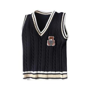 时尚维尼 儿童针织马甲秋冬男童坎肩打底校服女童宝宝V领无袖背心