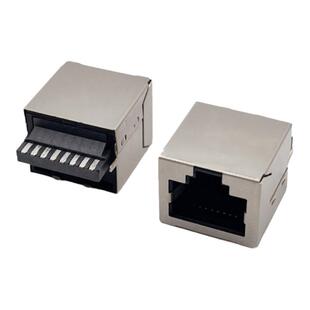 RJ45带屏蔽方形焊线式8P8C一体成型母座焊接线材网口延长线接头