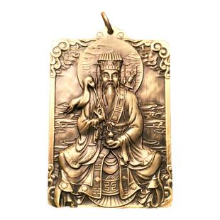 纯阳帝君吕洞宾吕祖思沛铜雕手工复古铜刻浮雕方牌吊坠