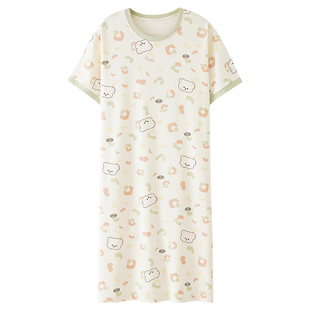 睡裙女2026新款纯棉夏季中长款过膝短袖连衣裙休闲大码睡衣家居服