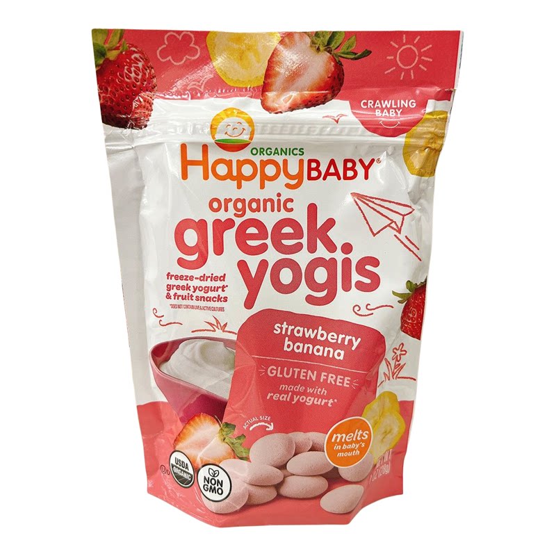 禧贝happy baby 草莓香蕉味有机高钙希腊乳酪粒营养28g宝宝7个月+