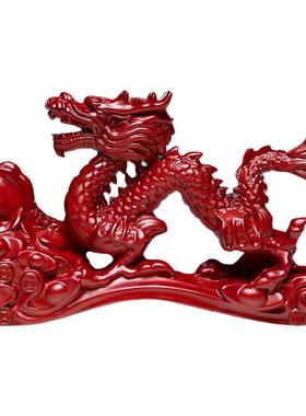 刺史红色木雕实木龙摆件