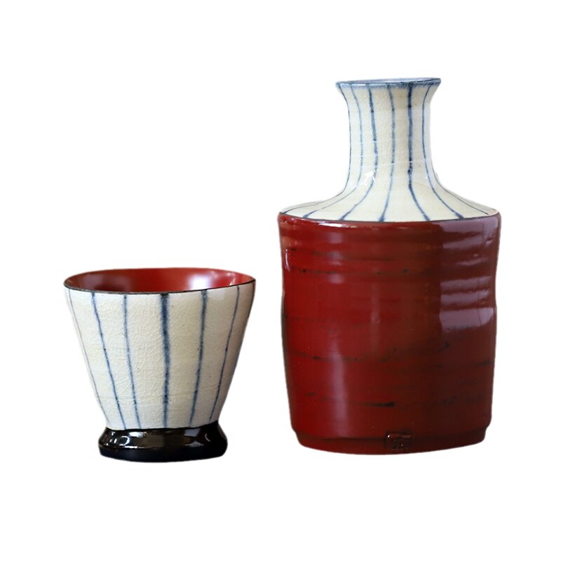日本制酒具陶瓷酒壶进口小酒杯手工漆陶酒器日式家用清酒壶套装
