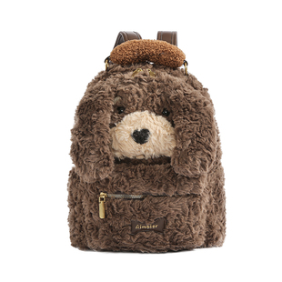 可爱腊肠狗毛绒双肩包女2025秋冬新款潮大容量通勤背包毛茸茸书包