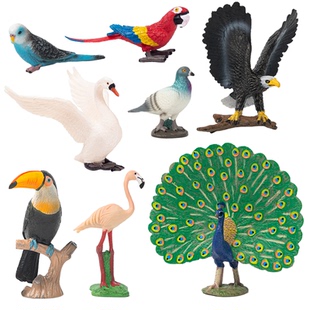 仿真动物飞禽模型实心火烈鸟摆件孔雀老鹰鸵鸟猫头鹰海鸥儿童认知
