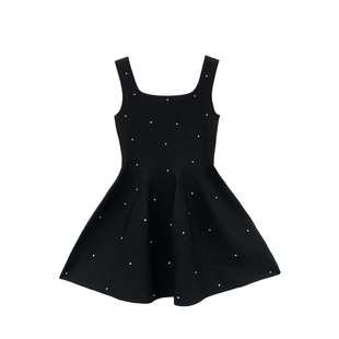板栗西西【星落云散】法式秋冬款短款背带蓬蓬裙黑色连衣裙子女