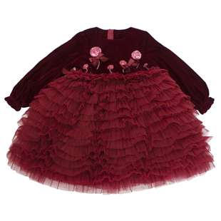 新年女童连衣裙儿童丝绒公主裙冬季大宝宝童装小女孩红色裙子秋冬