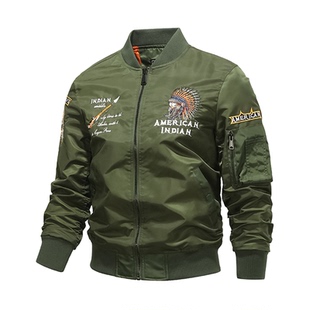 11111美式复古重工刺绣飞行员夹克男棒球领潮牌外套工装