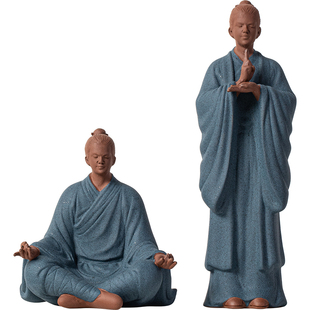 国风紫砂禅意小道士摆件陶瓷人物家居客厅酒柜玄关茶桌造景装饰品