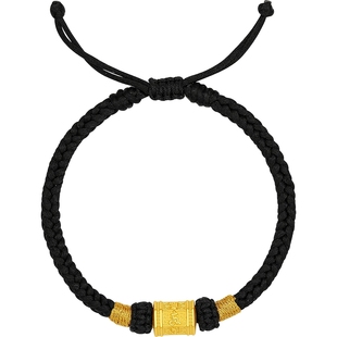 周六福5d硬金定价六字真言黄金桶珠手绳男款黄金手链父亲新年礼物