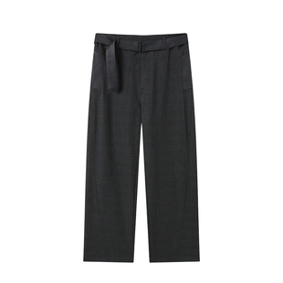 WHIMNOTION 26SS「可拆卸腰带」拼皮格纹西裤简约宽松直筒休闲裤