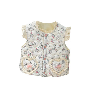 女童秋冬款加绒加厚马甲儿童休闲外穿碎花马甲宝宝洋气上衣外套