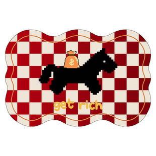 红白棋盘格马年卡通软硅藻泥浴室地垫吸水防滑卫生间门口脚垫地毯