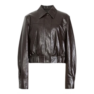 艾诺丝尚忆皮衣2026春时尚气质百搭POLO领短款皮衣外套女101122