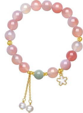 周六福S925银小粉桃手串女