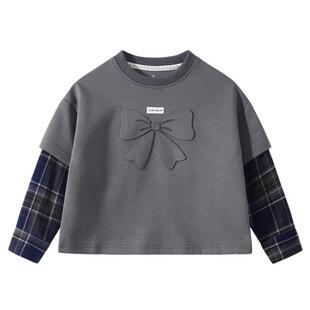 植木 儿童卫衣2026春新款中大童假两件设计感上衣女童卫衣童装