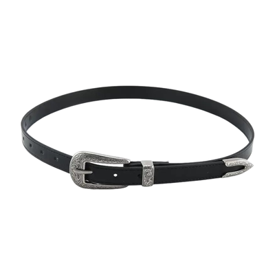 美式复古细窄款巴洛克雕花腰带