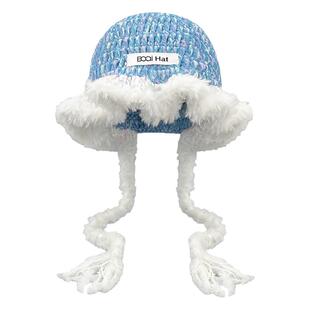 韩版甜美百搭杂色针织渔夫帽子女款秋冬季保暖护耳百搭显脸小盆帽