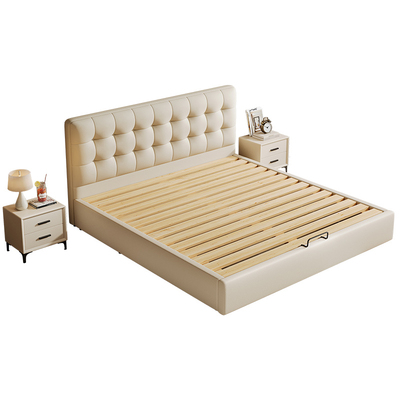 实木薄床头侧压三抽储物床