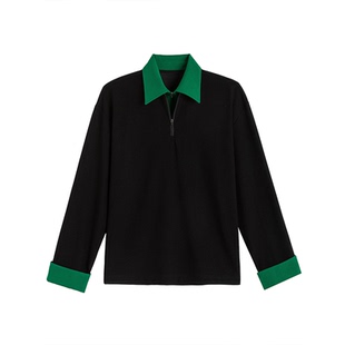 INSOMNIA失眠者 原创自制气质宽松双领拼接设计休闲polo衫长袖男