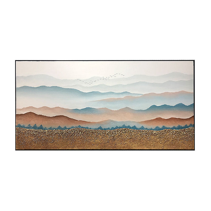原创纯手绘油画客厅横版山景挂画
