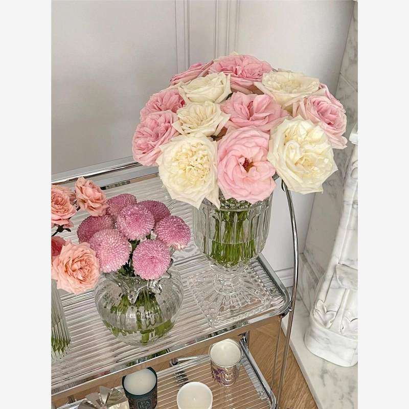 中古网红ins可移动折叠玻璃小推车花架化妆品置物架餐车沙发边几