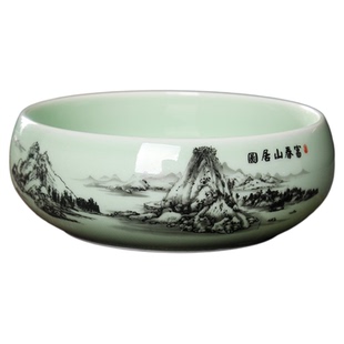 大号茶洗陶瓷茶渣缸家用水洗茶杯盆器皿茶具配件手绘小号笔洗水盂