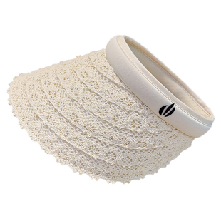 夏季蕾丝空顶遮阳帽子女海边度假大帽檐防紫外线发箍款百搭防晒帽