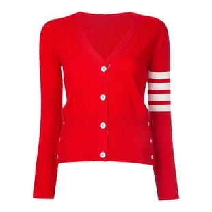 TB红色开衫女士经典款毛衣女款V领2026新款过年本命年红色开衫tb