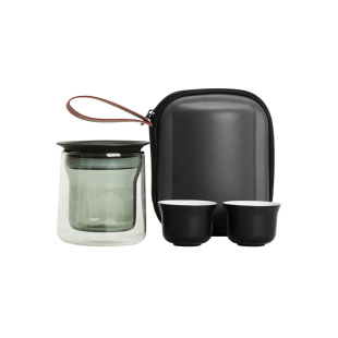 伊文陶瓷耐热玻璃旅行茶具户外露营快客杯一壶两杯便携式定制送礼