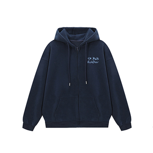 RICHDEER美式插画小狗拉链卫衣春秋季重磅外套潮宽松连帽印花开衫