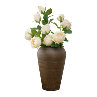 粗陶花瓶摆件多肉花盆客厅新中式插花干花水培复古土陶罐清仓特价