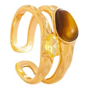 美拉德虎眼石中古戒指女设计小众双层复古金色轻奢高级感偏财尾戒