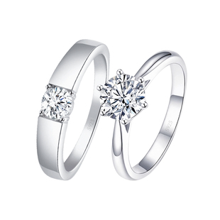 对戒莫桑钻戒指纯银对戒情侣戒指一对戒指结婚仿真一对闭口对戒