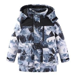 雪中飞童装儿童羽绒服2025新款中长款男童加厚涂鸦中大童迷彩拼接