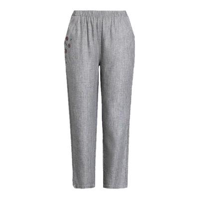 豪太太亚麻妈妈裤子薄款宽松