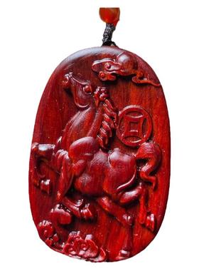 小叶紫檀红木雕刻牌子马挂吊坠
