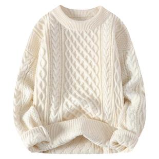 啄木鸟圆领针织麻花毛衣男秋冬季宽松情侣打底衫潮流加绒加厚长袖