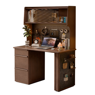 实木书桌书架一体桌子靠墙电脑桌卧室家用小户型床边桌办公学习桌