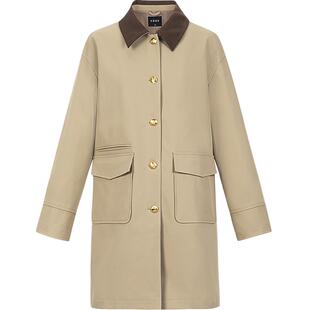 KBNE巴恩风女款卡其色三防长袖大衣外套女新款长款风衣小个子春秋