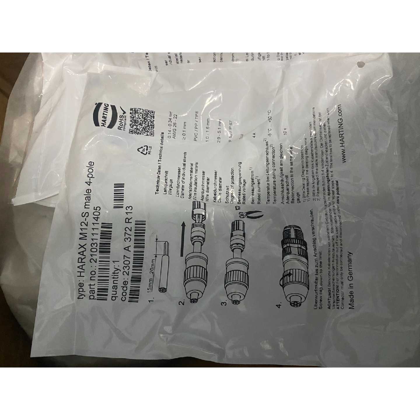 议价-德国HARTING转接头HARAX M12-S male