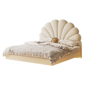 法式花瓣床奶油风悬浮床主卧女生床公主床女孩卧室布艺床现代简约