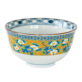 日本进口古伊万里黄彩花鸟米饭碗深菜盘拉面碗汤钵釉下彩陶瓷餐具