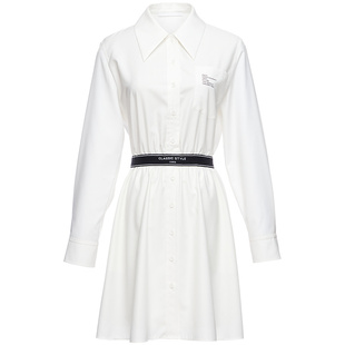 OBEG欧碧倩春夏学院风收腰衬衫连衣裙女简约时尚白色裙子10461035