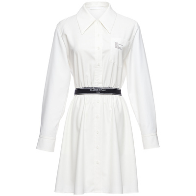 OBEG欧碧倩春夏学院风收腰衬衫连衣裙女简约时尚白色裙子10461035