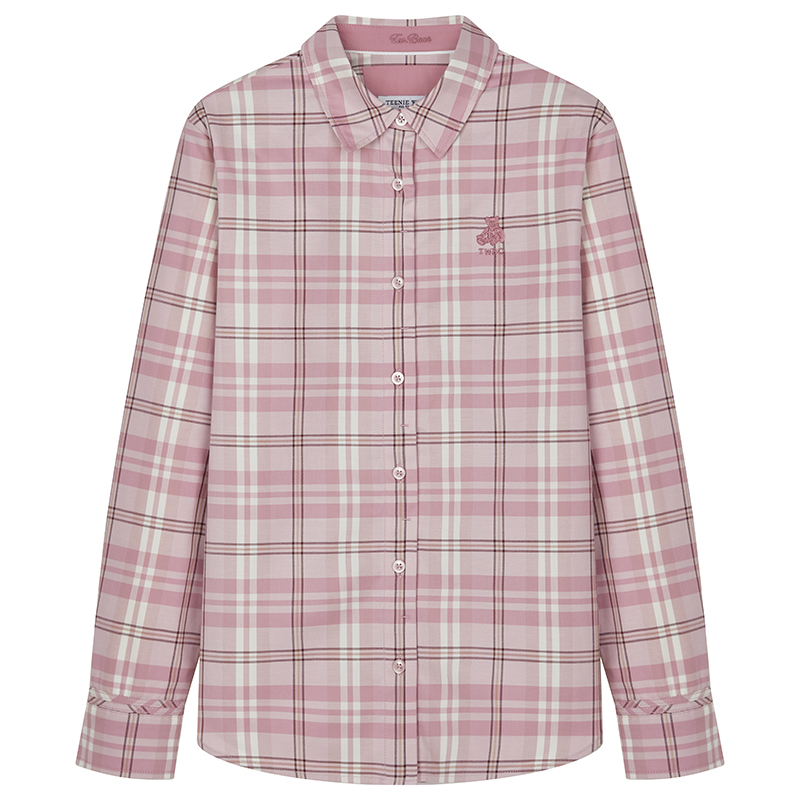 TeenieWeenie小熊女装衬衫2025年秋季新款知识分子风格纹翻领衬衫