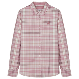 TeenieWeenie小熊女装衬衫2025年秋季新款知识分子风格纹翻领衬衫